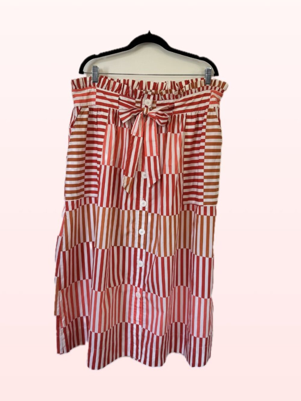 Who What Wear XXL Orange Stripe Cotton Midi Skirt Button Front Belted